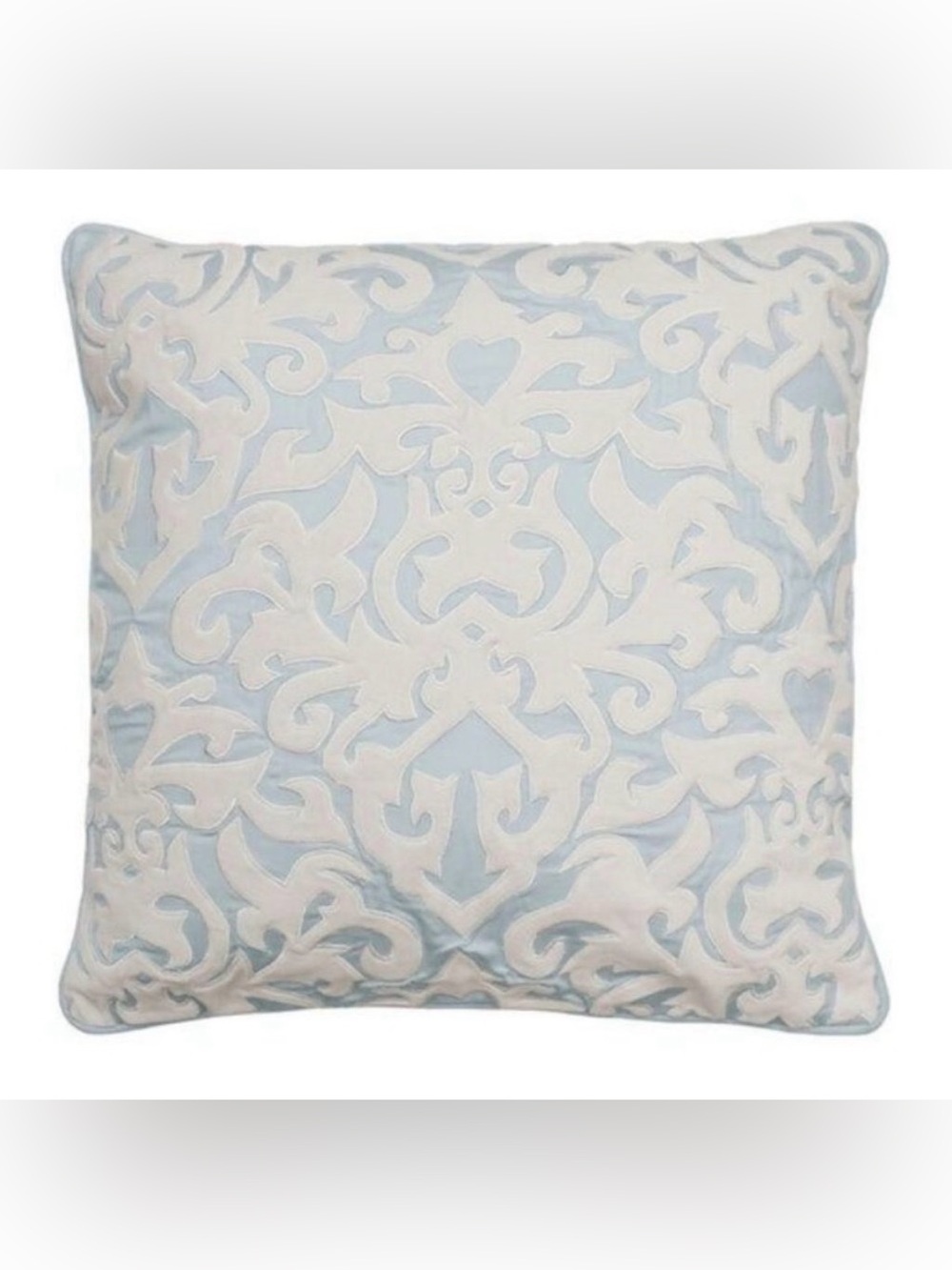 BEAUTYREST Arlee Embroidered Cotton Throw Accent Pillow Spa Blue Ivory 18 NEW